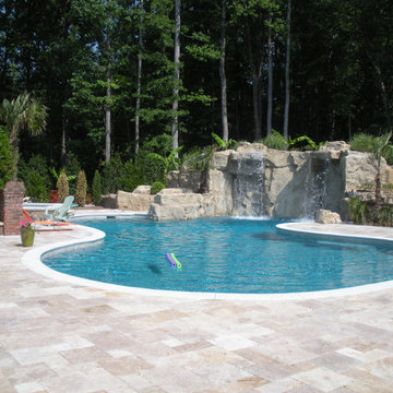 North Raleigh pool with waterfalls