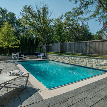 Northbrook, IL Compact Pool with Cover, Fire Pit and Swim Resistance Machine