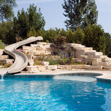 Northbrook, IL Freeform Pool with Hot Tub, Waterfall and Slide