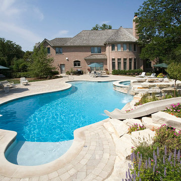 Northbrook, IL Freeform Pool with Hot Tub, Waterfall and Slide