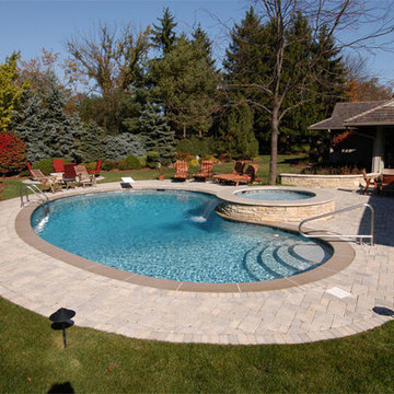Northbrook, IL Freeform Pool with Round Elevated Hot Tub