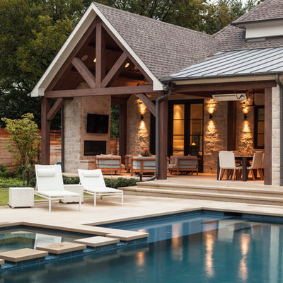 Inspiration for a contemporary custom-shaped pool remodel in Dallas