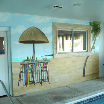 Ocaen themed indoor residential pool painted by ML Murals