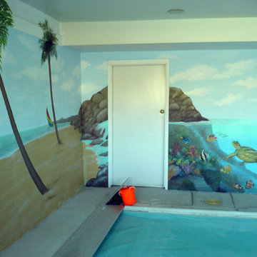 Ocaen themed indoor residential pool painted by ML Murals