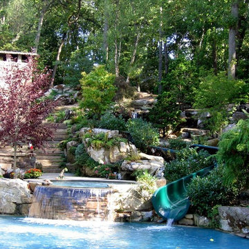 Old Westbury Swimming Pool with Water Slide, Waterfalls and Beach Entry