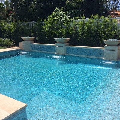 Mid-sized tuscan backyard concrete and rectangular lap hot tub photo in Los Angeles