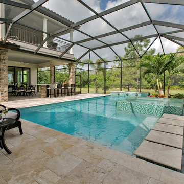 Outdoor entertainment area with pool