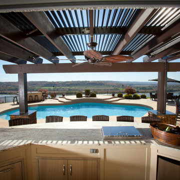 Outdoor Kitchen with Pool and Pergola