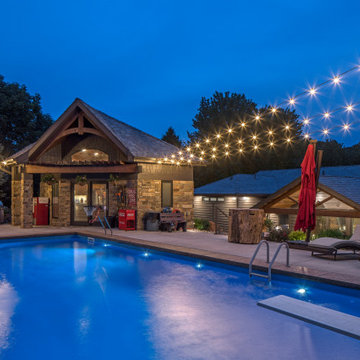 Outdoor Pool Landscape Lighting Design with Bistro Lights - Omaha, Nebraska