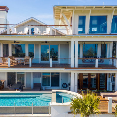 Pool - modern aboveground pool idea in Charleston with decking