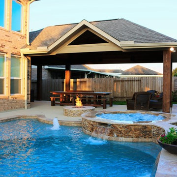 Patio Cover and Pool with Spa and Fire Feature in Long Meadow Farms, Richmond TX
