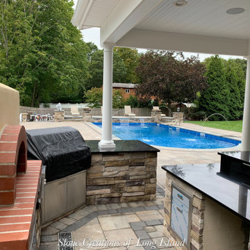 Paver Pool Patio with Firebowls and Waterfalls - Dix Hills, NY 11746