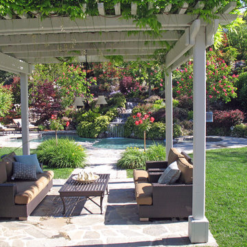 Pergola, Hllside landscape, Hillside Swimming Pool and Spa · Waterfall