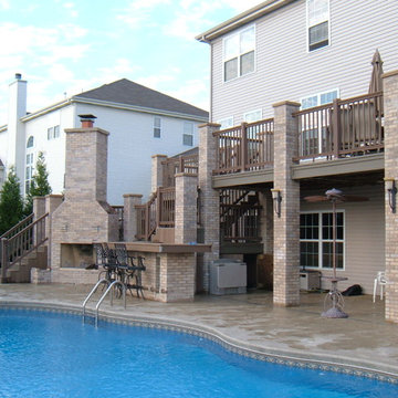 Pool and Deck, Built-in Fireplace (Lower Seating area behind fireplace)