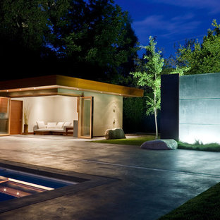 Design ideas for a contemporary pool in San Francisco with concrete slab and a pool house.