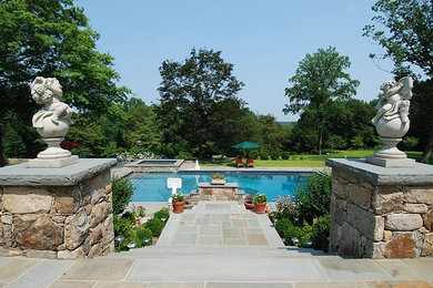 Foto de piscina con fuente clásica rectangular y interior