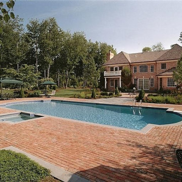 Pool and Spa with Danish Brick, Bluestone Bands and Coping
