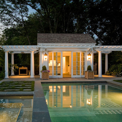 Pool house - traditional rectangular pool house idea in Boston