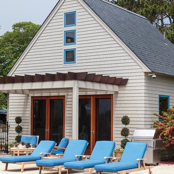 Pool house exterior at seaside home, Beverly Farms, MA