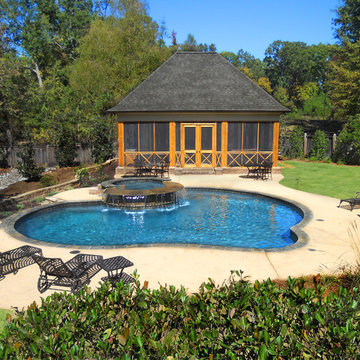 Pool house overlooking hot tub