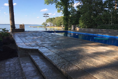 Inspiration for a large timeless backyard stamped concrete and rectangular natural pool remodel in Cincinnati