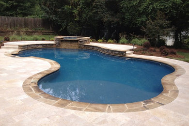 Example of a backyard custom-shaped natural pool design in Charlotte