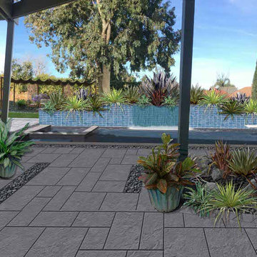 Pool Water Wall Design Idea - House Patio View - After Image