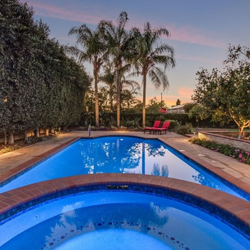 Pool with Creative Tile Details at Twilight