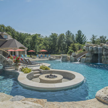 Pool with Slide and Fire Pit