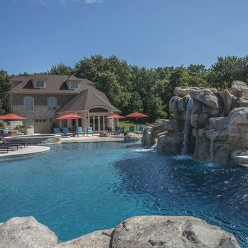 Pool with Slide and Waterfalls