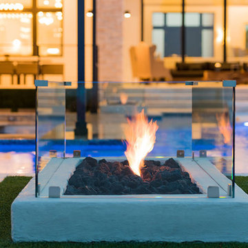 Pool with Swim-Up Bar and Fire Features