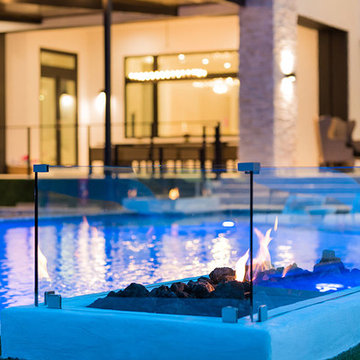 Pool with Swim-Up Bar and Fire Features