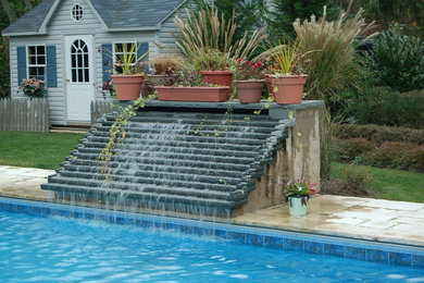 Pool with Waterfall Water Feature, Attached Spa