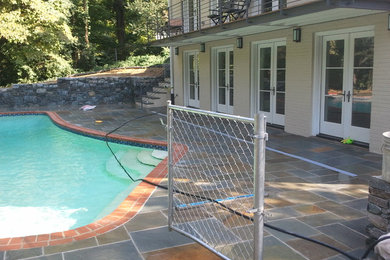 Imagen de piscina alargada clásica en patio trasero