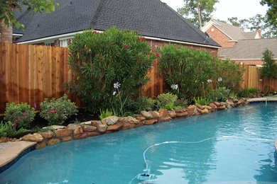 Pool - mid-sized traditional backyard stone and custom-shaped natural pool idea in Houston