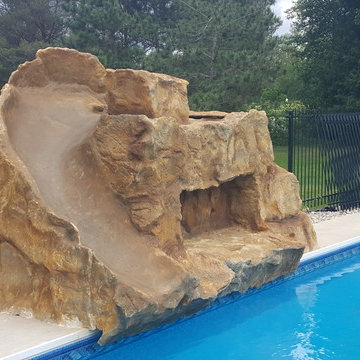Poolside Waterfall with Slide
