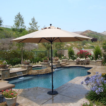 Pottery on pool and spa with sheer descents.