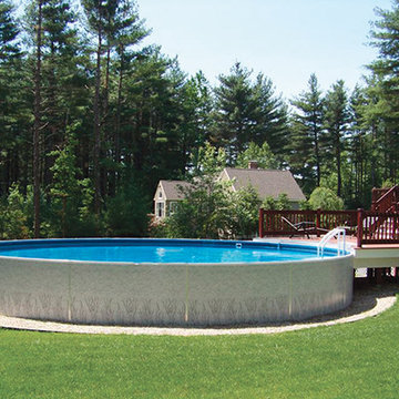 Radiant Round Above Ground Pool with Wood Deck