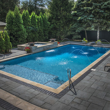 Rectangular Pool with Deck Spray Water Features