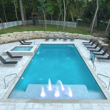 Rectilinear Outdoor Inground Swimming Pool with Water Features