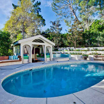 Refurbished Pool, Deck, Seating, Pool House and Terraced Garden