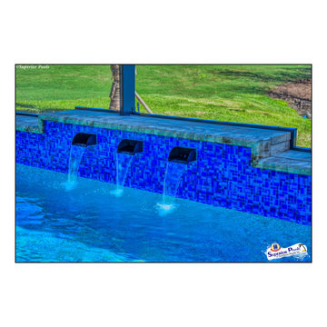 (Reichard) Superior Pools Swimming Pool/Spa Raised Area With 3 Brass Scuppers