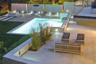 Idées déco pour une piscine contemporaine avec une terrasse en bois.