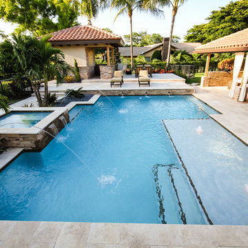 Roman/Geometric Pool with Spa & Water Features Including Sun Shelf in Boynton Be