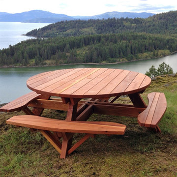 Round Wooden Picnic Tables (Attached Benches)