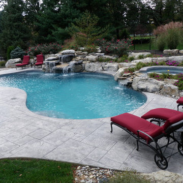 Salisbury Township custom freeform pool with raised spa and waterfall