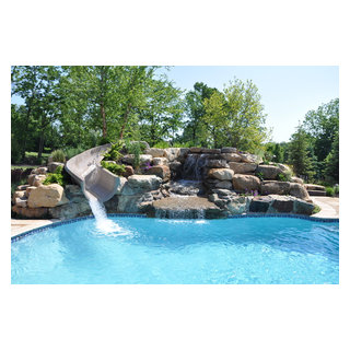 Salt Water Pool Renovation with Water Slide - Transitional - Pool ...