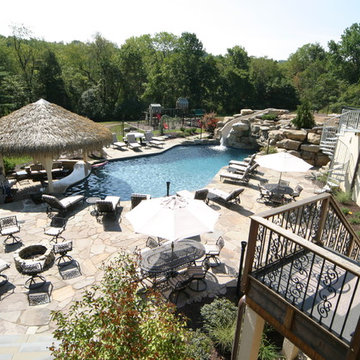 Salt water pool with grotto, waterslide, swim up bar in PA