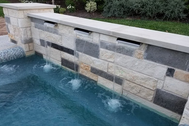Ejemplo de piscina moderna de tamaño medio rectangular en patio trasero