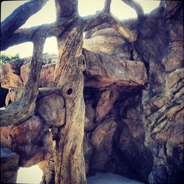 Sculpted concrete tree in grotto